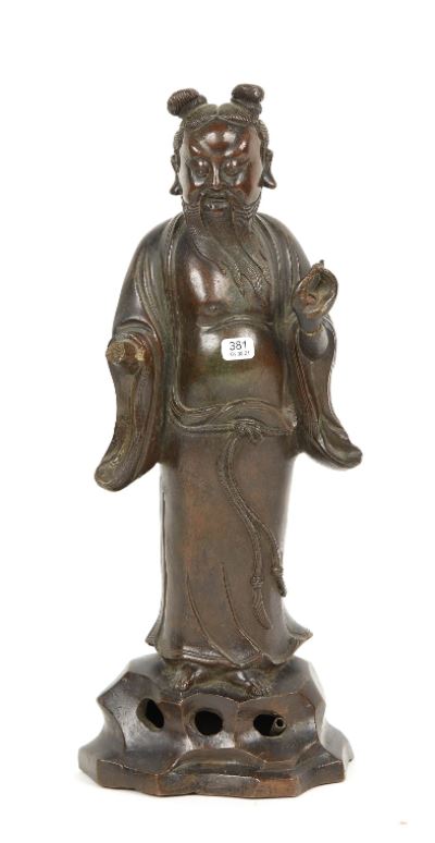 Statuette de l’immortel Zhongli Qian en bronze à patine brune