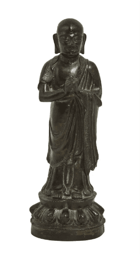 Statuette de Luohan en bronze à patine brune